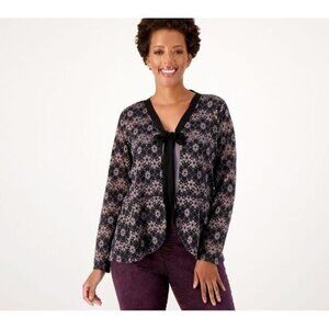 "NWT" LOGO by Lori Goldstein Women's Top Sz S Lace Tie-Front Cardigan Black A565